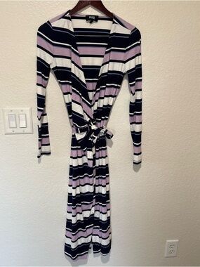 Paige Retro Stripe Rib Knit Long Sleeve Wrap Midi Dress Size Small